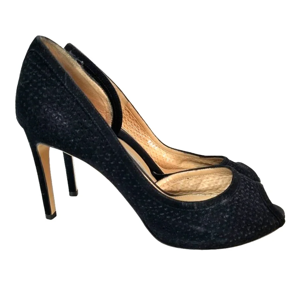 Salvatore Ferragamo Shoes Pumps Heels Stilettos Suede Black Authentic‎ Size 9.5